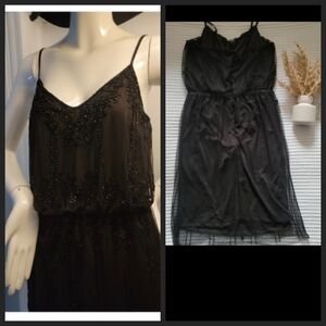 New Whimsigoth Fairy Vintage Y2K Black Tape Dress Beads Detail Mini Sparkle Sexy